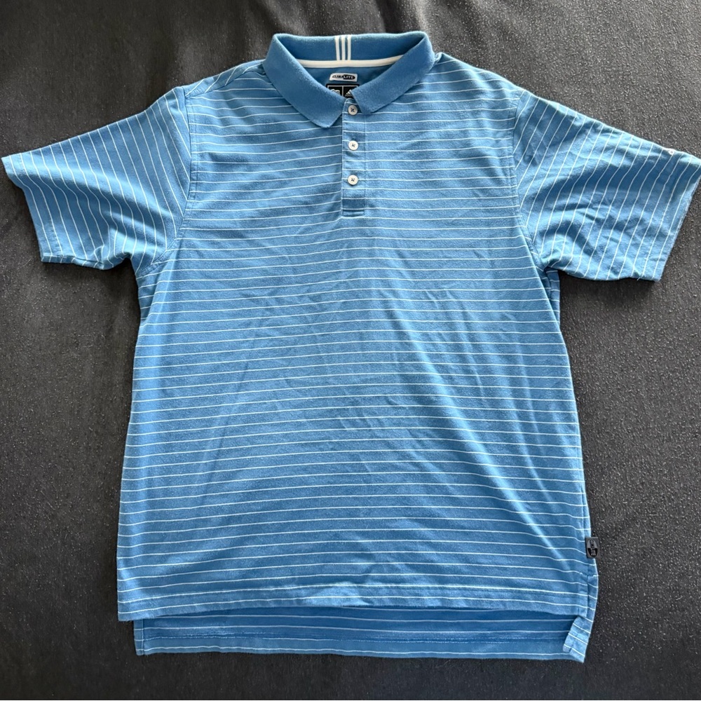 Adidas Blue & White Striped Polo Shirt